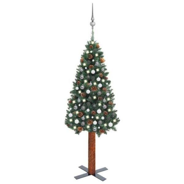 Smal julgran med LED och bollar Grön 210 cm PVC BEL-7016694080092