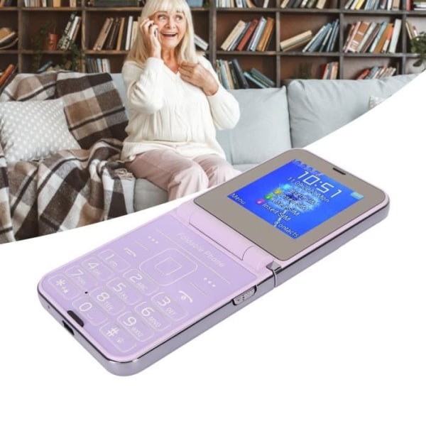 HURRISE 2G-telefon 2G Flip-mobiltelefon, 2,6 tums mobiltelefon för äldre, 2 GPS-bärbar lila