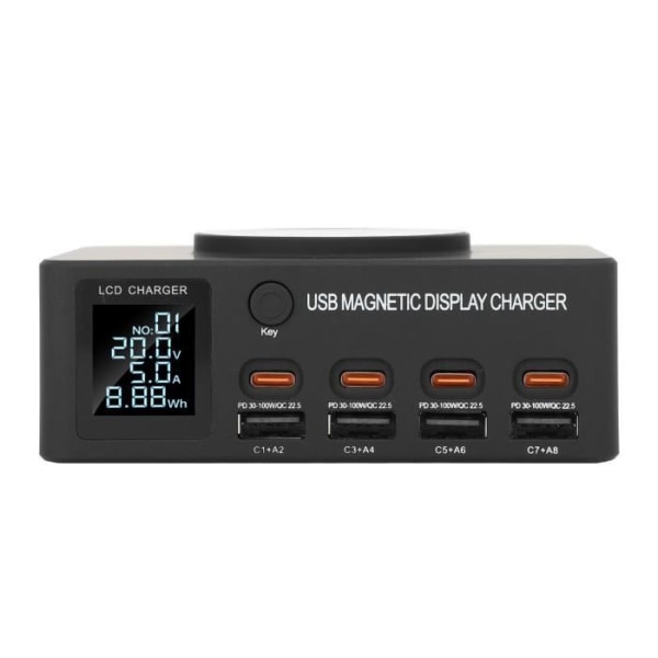 HURRISE USB-laddningsstation 8 portar 140W magnetisk trådlös laddare LCD-skärm för Pro Air IOS-surfplatta