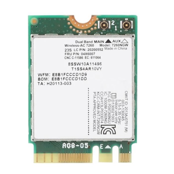 NGFF M2 nätverkskort, Dual Band 867Mbps 2,4g 5G nätverkskort för för ThinkPad nätverksadapter för Intel 7260