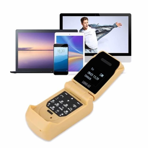 Mini flip mobiltelefon - TBEST - Bluetooth - Gul - Radio - Svartlista - SOS - Väckarklocka