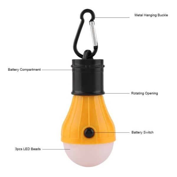Mini Bärbar 3 LED Tält Hängande Lykta Utomhusfiske Camping Lampa Lampa (Gul) -ZAT