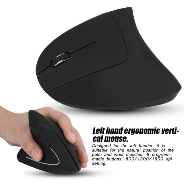 HURRISE Vertikal optisk mus, vänsterhänt trådlös mus 2,4 GHz trådlös ergonomisk mus för datortillbehör