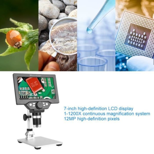Tbest digitalt mikroskop 12MP 7 tum LCD 1200X High Definition Electronic Digital Microscope 100-240V (EU-kontakt)