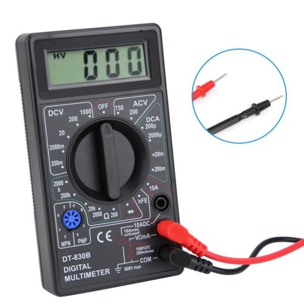 HURRISE Multimeter DT-830B Handhållen Digital Multimeter Multifunktionell LCD Amperemeter Volt Ohm Tester Voltmeter Ohmmeter