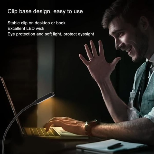 HURRISE boklampa LED-läsljus Lättviktigt ögonskydd 3 Ljusstyrka Steglös avbländning USB-tvättlampa