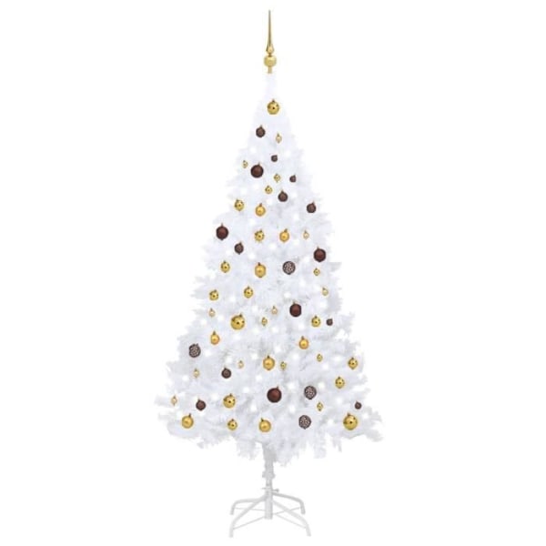 BEL-7029242371436-Konstgjord julgran med LED och bollar Vit 210 cm PVC