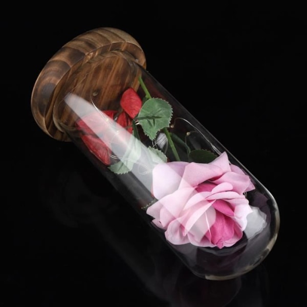 TMISHION Rose Flower med LED-ljus LED Rose Flower Lamp med glasskydd och träfot Alla hjärtans dag presentros