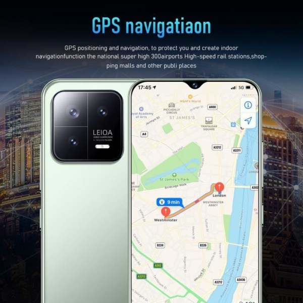 HURRISE Smartphone M13 Pro M13 Pro 6,53 tums smartphone 8GB 128GB för Android 12 5G Wifi GPS-kontakt Tillbehör Grön EU-kontakt