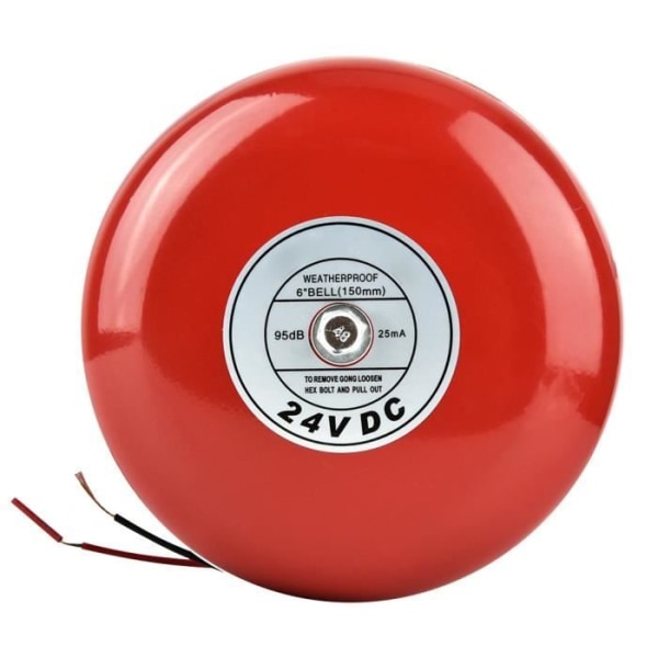 Brandlarmklocka, rund, röd säkerhetsklocka, högdecibel metall 24V för brandlarm