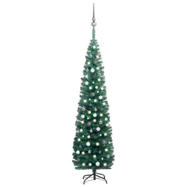 BEL-7029242364933-Tunn konstgjord julgran med LED och bollar Grön 240 cm