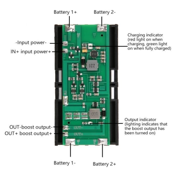 HURRISE Elektroniska komponenter 12V/9V Litiumbatteri Booster Modul 5 i 1 UPS Booster Board Laddningsurladdning