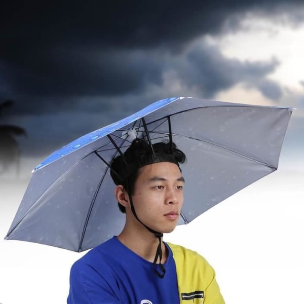 ZJCHAO hattar 77 cm solskydd hopfällbart huvudparaply (, regndroppe blå)