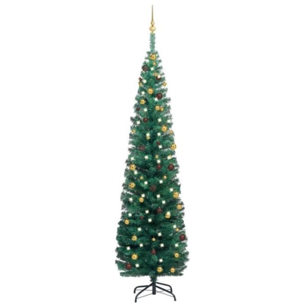 BEL-7076732135696-Tunn konstgjord julgran med LED och bollar Grön 240 cm
