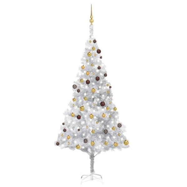 BEL-7458880603676-Konstgjord julgran med LED och grannlåt Silver 240 cm PET