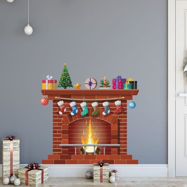 Qiilu Christmas Fireplace Wall Stickers - DIY Home Decoration - Sovrum - Tapeter