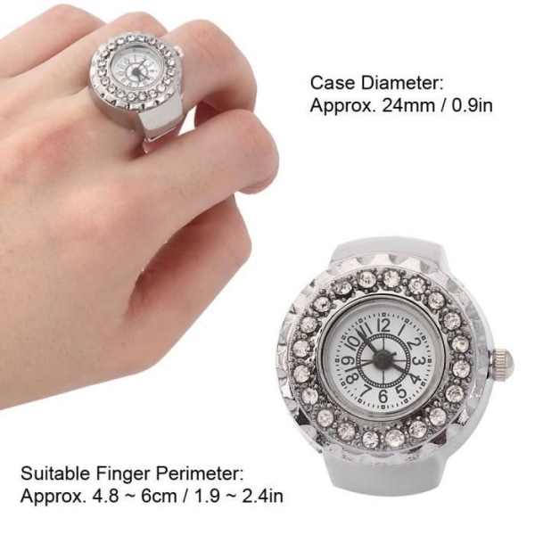 SIB Finger Ring Watch Shiny Rhinestone Decoration Ring Watch for Women (Silver)