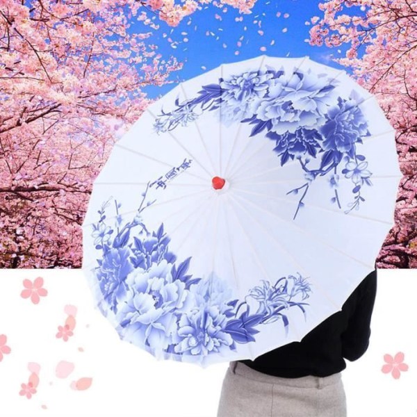 HURRISE Pappersparasoll Handgjort Oljepappersparaply för kvinnor Vindtätt kinesiskt klassiskt dansparaply (blå)