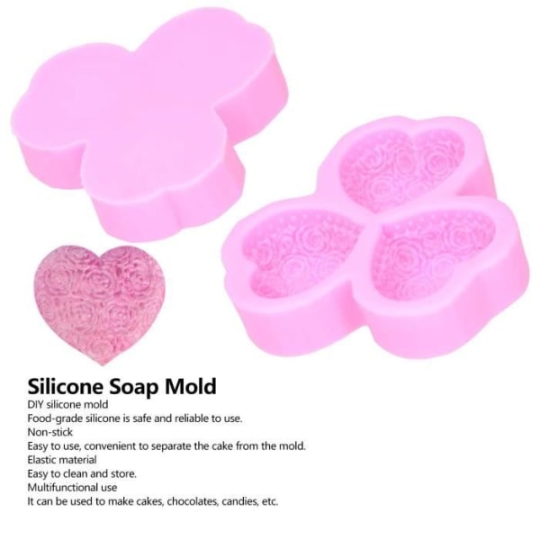 Duokon silikontvålform 3-hålighet hjärtformad rosa tvålform fondant tårtdekoration