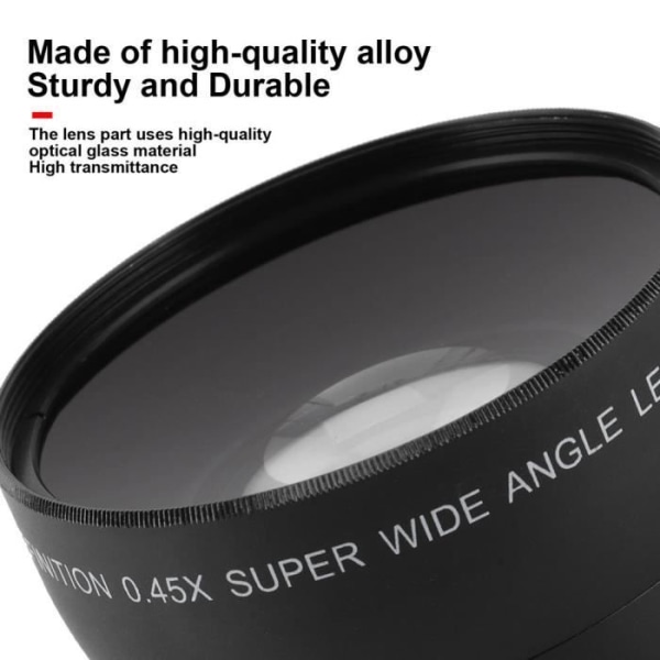 HURRISE 55 mm kameraobjektiv vidvinkel makrokameraobjektiv 0,45X tilläggsobjektiv för objektiv med diameter