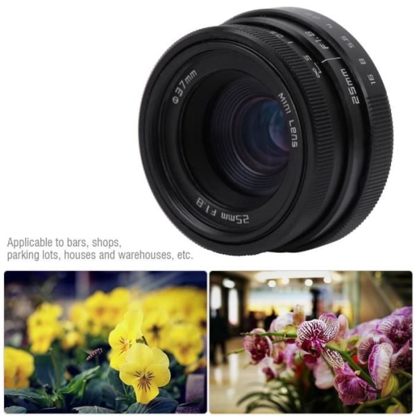 TMISHION Objektiv 25 mm F1,8 vidvinkelobjektiv 25 mm F1,8 Mini CCTV C-fäste för Sony Nikon Canon spegellös kamera