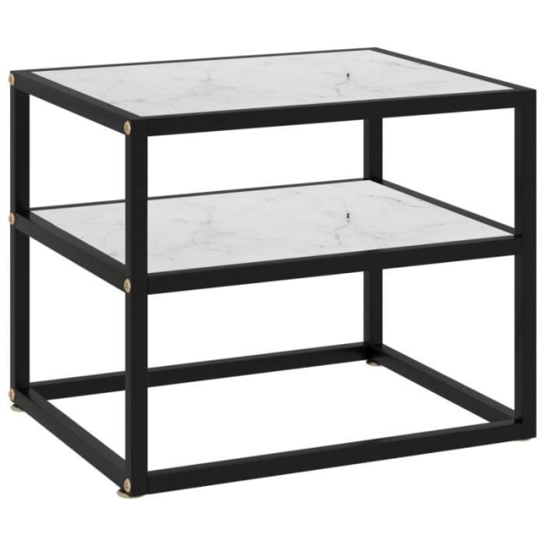 Konsolbord LIA - HURRISE - Vit - 50x40x40 cm - Härdat glas - Marmorstruktur