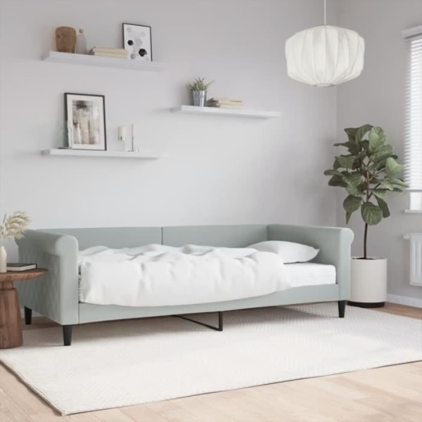 Dagbädd med ljusgrå madrass 90x200 cm sammet - FDIT - Samtida - Design - Massivt trä - Spalt