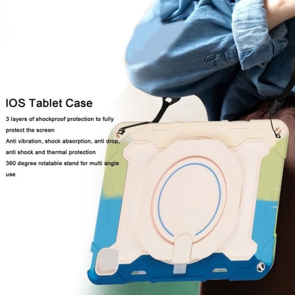 HURRISE Tablet Case 11 tum IOS Tablet Case 11in 3 Layer Shockproof Slim Tab Case med 360 roterande Kickstand axelrem