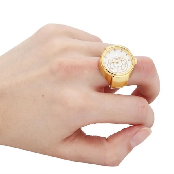 Finger Ring Watch Rund Urtavla Rose Flower Pattern Quartz Watch for Women (Guld)