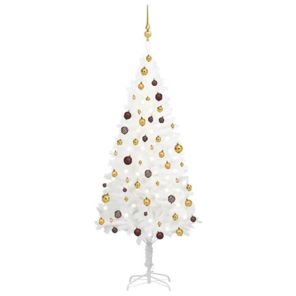 BEL-7667103887759-Konstgjord julgran med LED och bollar Vit 180 cm