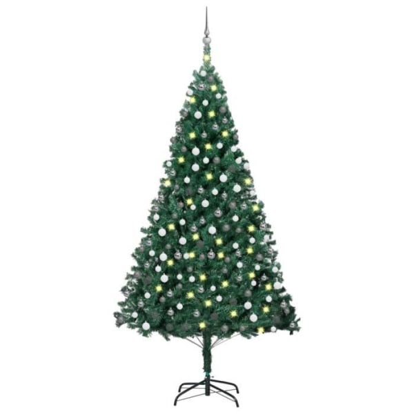 BEL-7076732146708-Konstgjord julgran med LED och bollar Grön 210 cm PVC