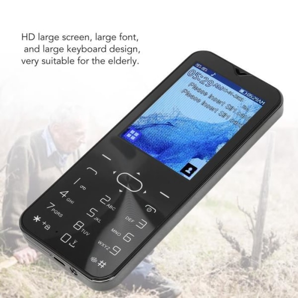HURRISE Telefon med dubbla kortknappar 2,8 tums skärm Senior mobiltelefon Hög röst Stor telefon Svart