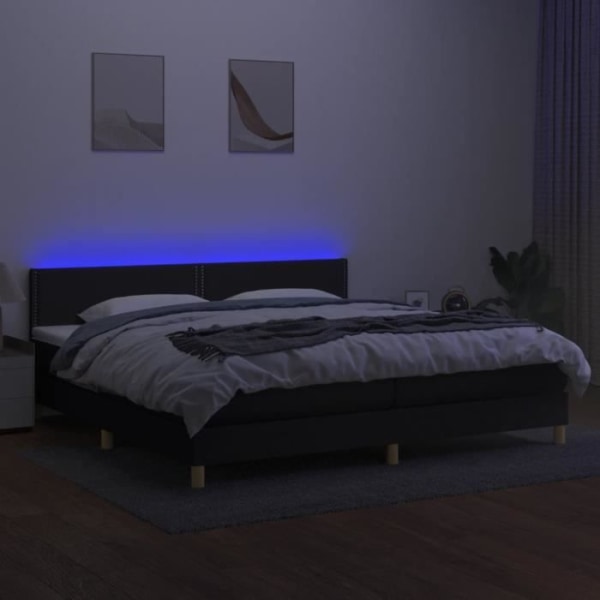 BEL-7458880531528-Klädd bas och madrass och LED Svart 200x200 cm Tyg