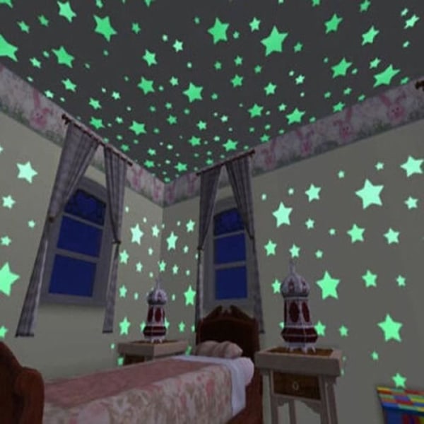 Väggdekaler Dekal Glöd i sovrummet Mörk Baby Barn 100st Heminredning Färg Stjärnor Lysande Fluorescerande väggdekaler De