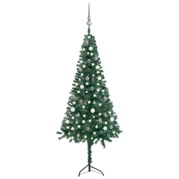 BEL-7423054494602-Konstgjord hörn julgran LED och gröna bollar 180 cm PVC