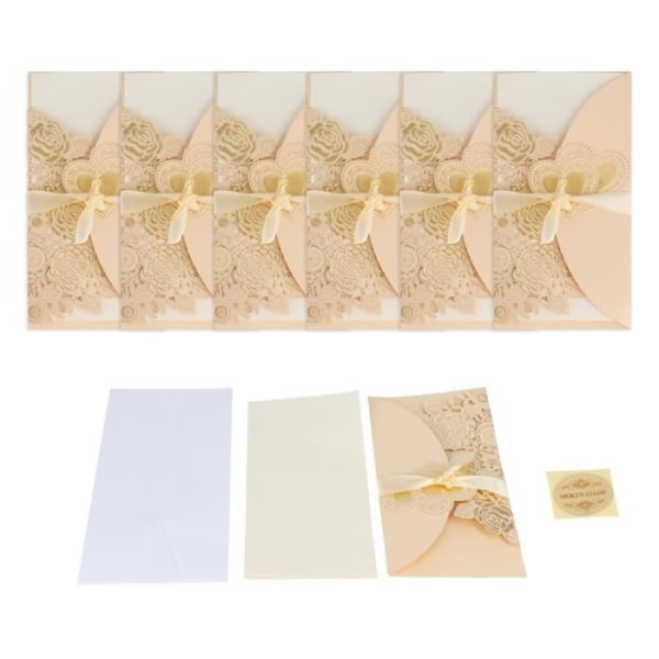 HURRISE Bröllopsinbjudningskort med kuvert 6 set Hjärtform Inbjudningskort Dry Deco Inbjudningskort