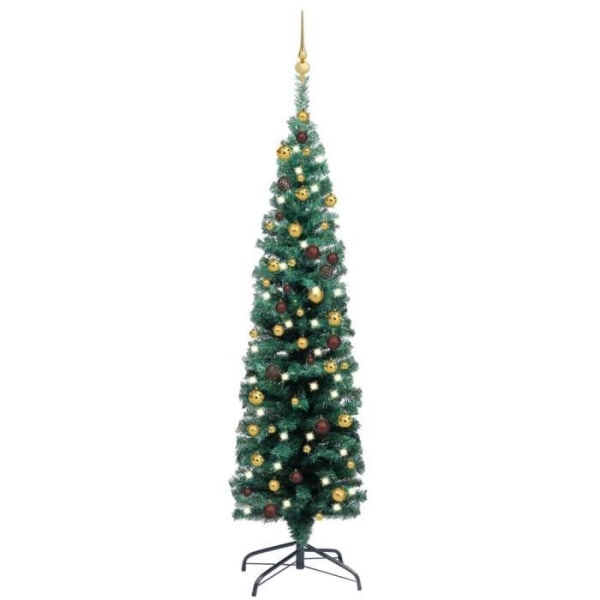 Smal konstgjord julgran med LED och bollar Grön 150 cm BEL-7016694082744
