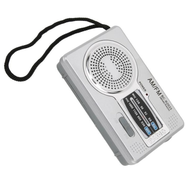 AM FM Transistor Radio Chip Mini Bärbar Pocket Radio med Högtalare Hörlursuttag Silvergrå