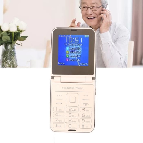 HURRISE 2G-telefon 2G Flip-mobiltelefon, 2,6 tums mobiltelefon för äldre, 2 GPS-bärbara lila guld