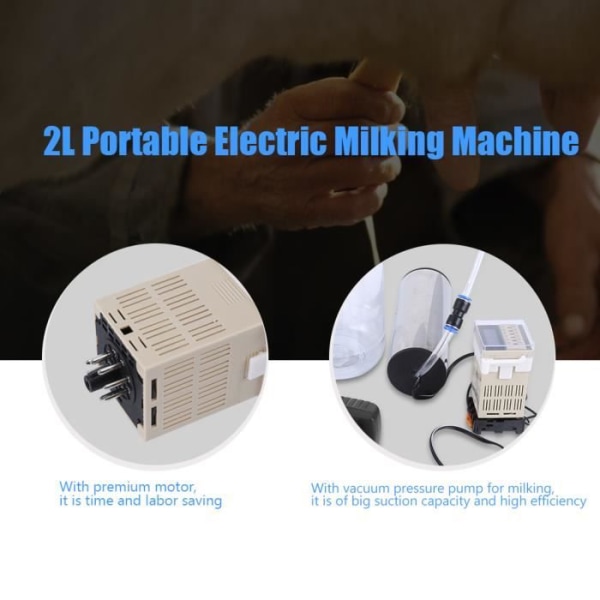 HURRISE Handhållen elektrisk mjölkmaskin 2L Bärbar elektrisk mjölkningsmaskin med pulskontroll för ko