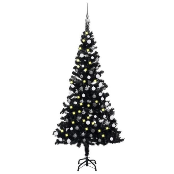 BEL-7458880569279-Konstgjord julgran med LED och bollar Svart 120 cm PVC
