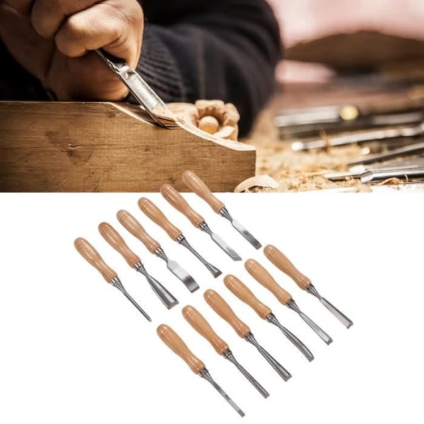 TMISHION Träsnideri Mejslar 12 st Handmejslar Bokhandtag Kolstål Blade Carving Mejsel Kit