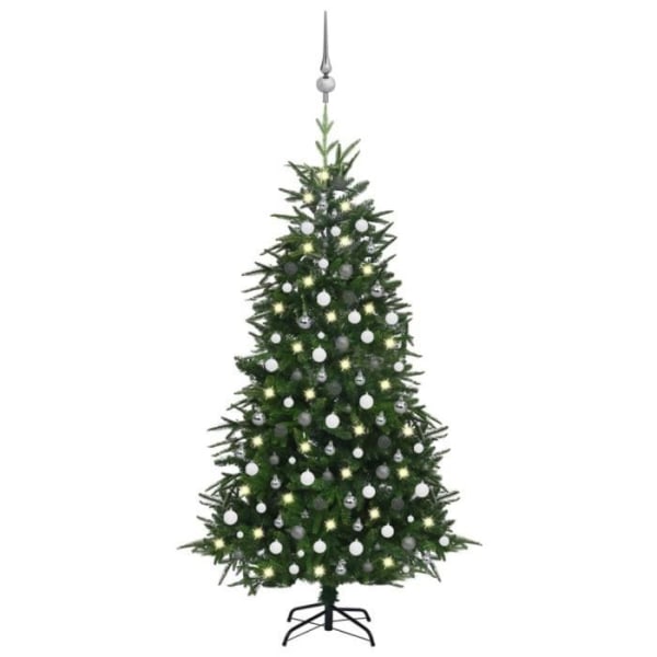 BEL-7423054518209-Konstgjord julgran med LED och gröna bollar 240 cm PVC PE