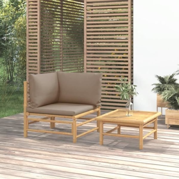 2 st trädgårdsmöbler med taupe bambu kuddar