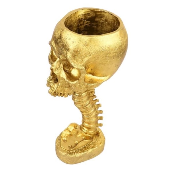HURRISE Skull Planter Spine Stand Set Deco Statyette Planter Stand Set Gold