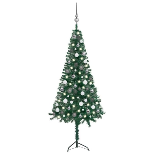 Konstgjorda hörn julgran LED och bollar Grön 150 cm PVC BEL-7016694083741