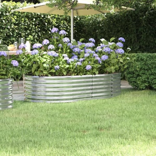 Pulverlackerad trädgårdskruka i stål 152x80x36cm - FDIT - Oval - Silver - Vit