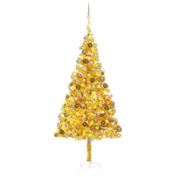 BEL-7029242342603-Konstgjord julgran med LED och kulor Guld 210 cm PET