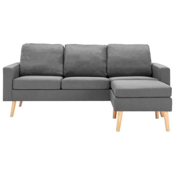 CEN 3-sits soffa med fotpall ljusgrå tyg #0