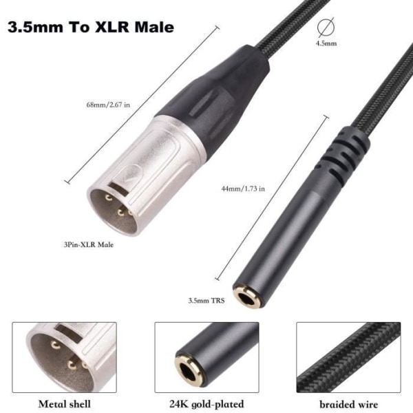 HURRISE 3,5 mm jack till 1/8 tums XLR hane-adapterkabel – oklanderlig ljudkvalitet